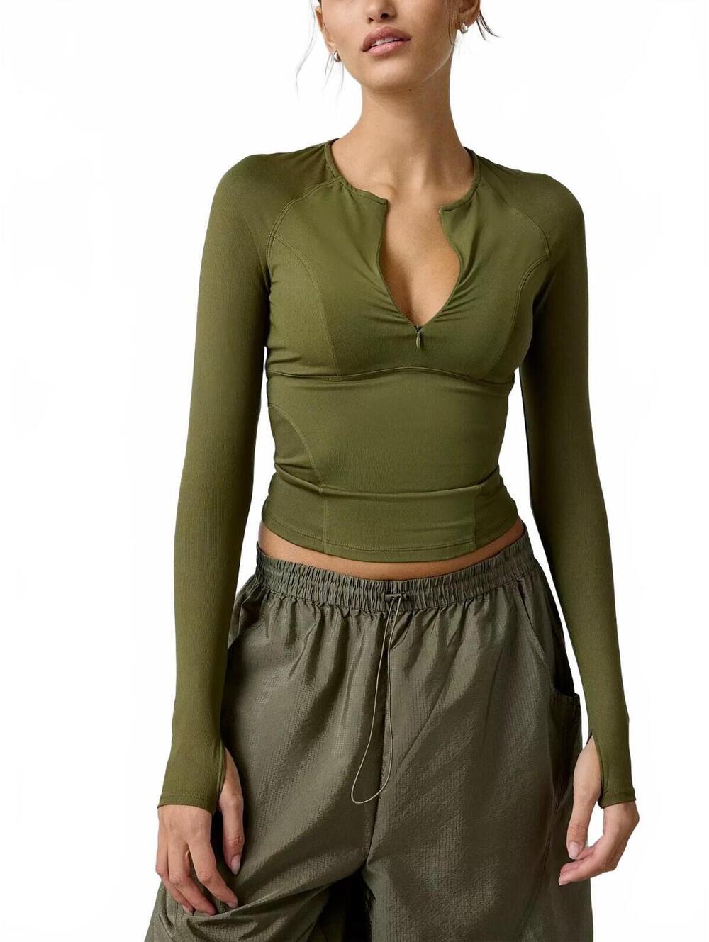 UO Out From Under FuseForm Quarter Zip Top Urban Outfitters Green Medium
